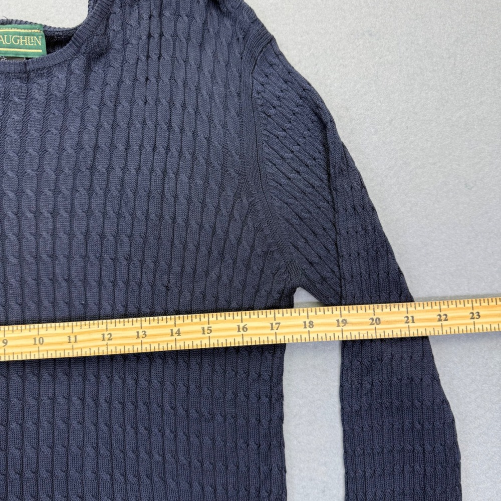 J.McLaughlin Womens Navy Blue 100% Silk Cable Knit Crew Neck Sweater Large L - Picture 3 of 8